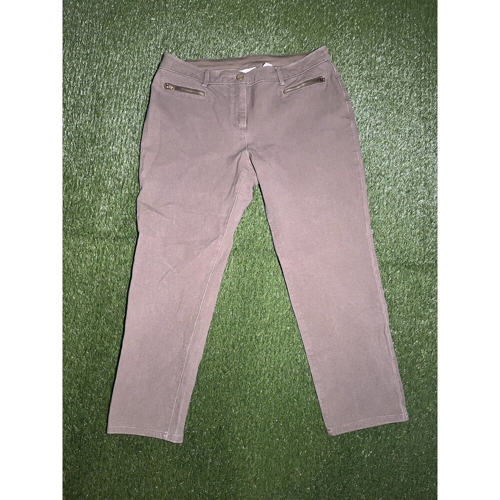 Chico's Brown Twill Ankle Pants Womens 2 Slim Straight Leg Stretch Pockets